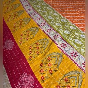 Vintage Kantha Quilt Twin Hand Stitched Sari Patchwork Boho Textile 52” x 80”